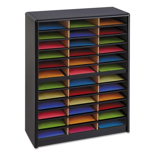 Steel/Fiberboard Literature Sorter, 36 Compartments, 32.25 x 13.5 x 38, Black. Picture 1