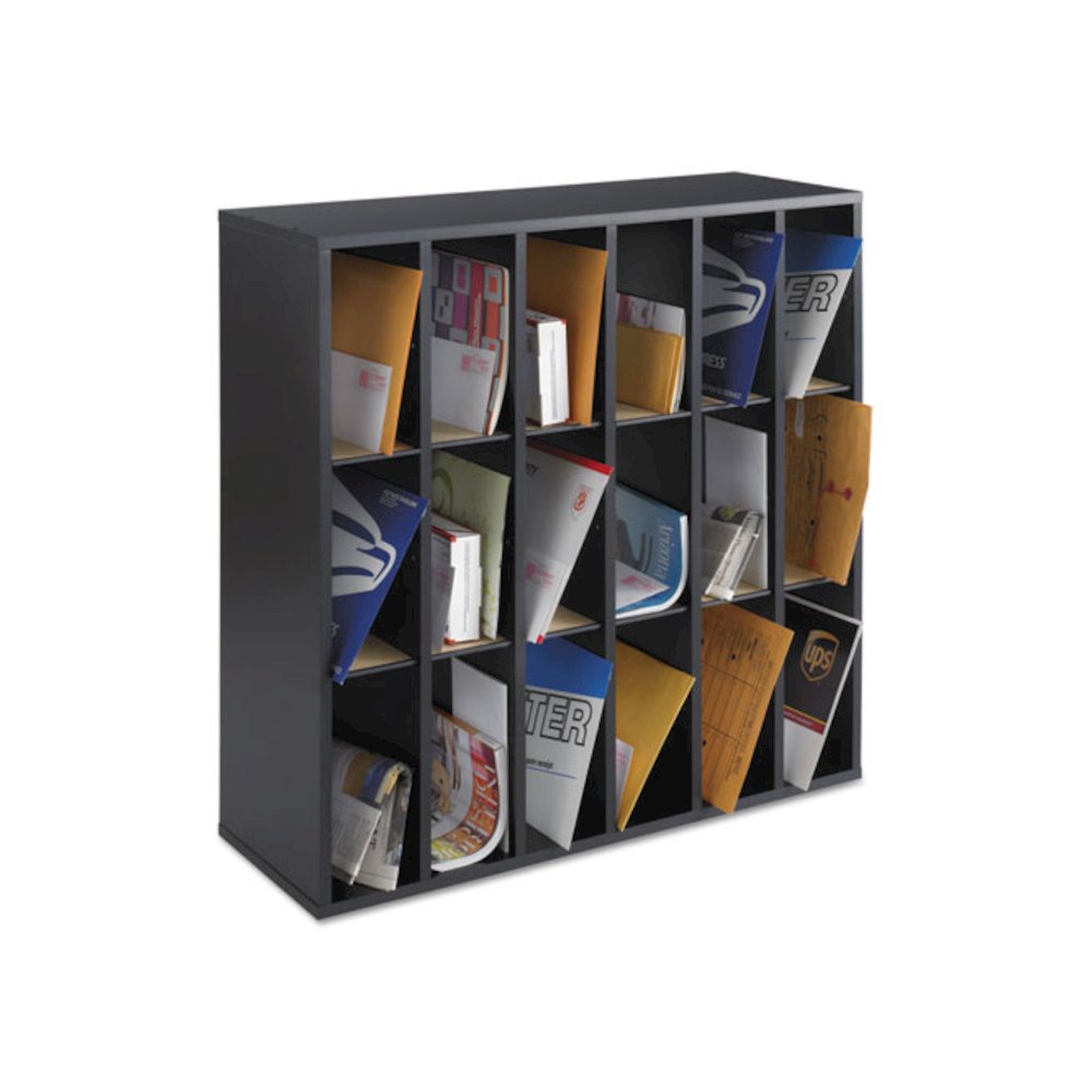 Wood Mail Sorter with Adjustable Dividers, Stackable, 18 Compartments, 33.75 x 12 x 32.75, Black. Picture 1