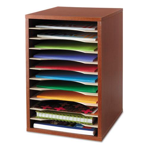 Wood Desktop Literature Sorter, 11 Compartments, 10.63 x 11.88 x 16, Cherry. Picture 1