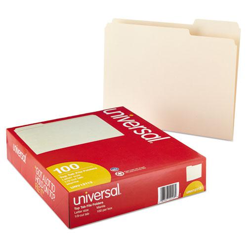 Top Tab File Folders, 1/3-Cut Tabs: Assorted, Letter Size, 0.75" Expansion, Manila, 100/Box. Picture 2