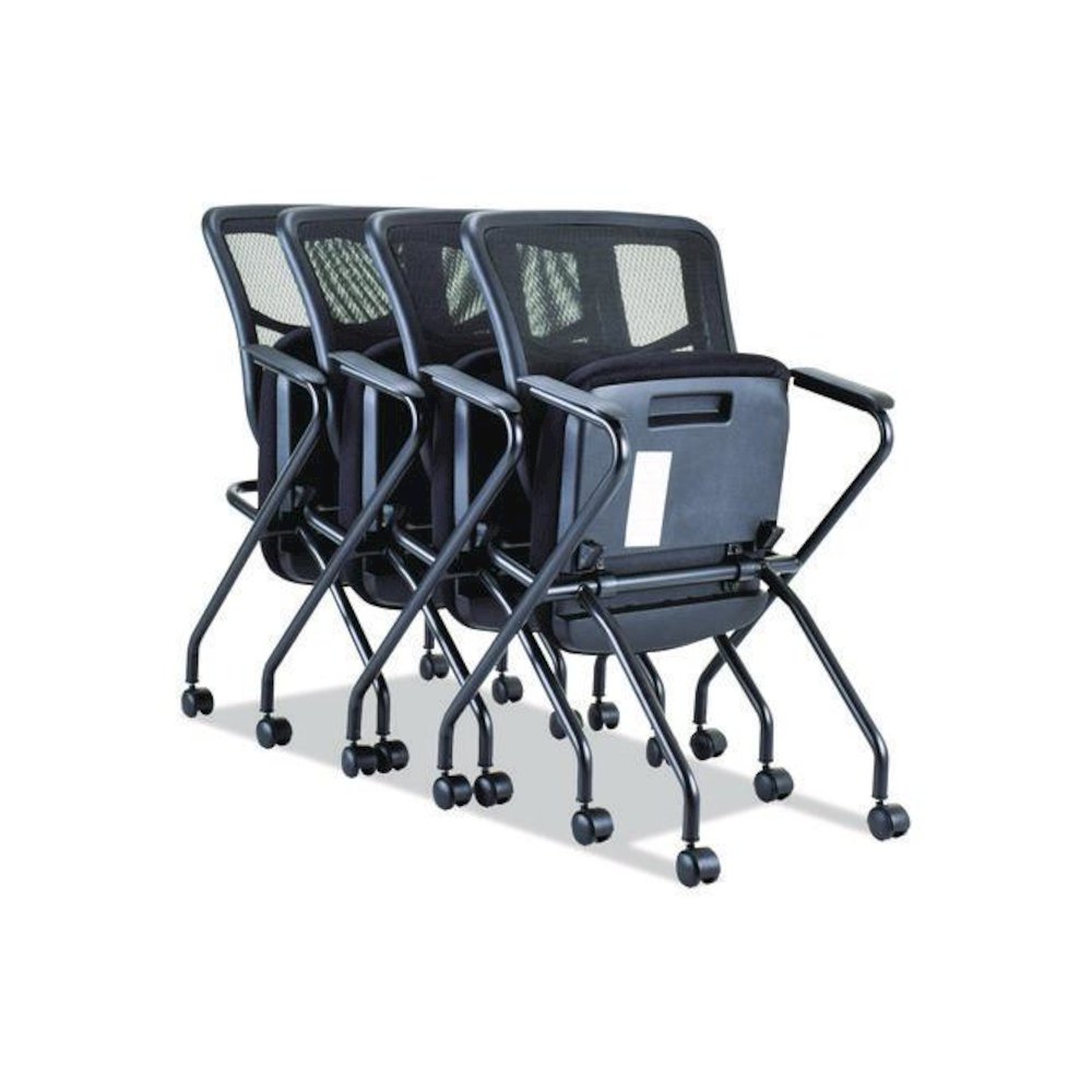 Alera Elusion Mesh Nesting Chairs with Padded Arms, Supports Up to 275 lb, 18.11" Seat Height, Black, 2/Carton. Picture 5