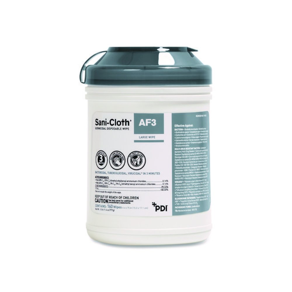 Sani-Cloth AF3 Germicidal Disposable Wipes, 6 x 6.75, White, 160 Wipes/Canister, 12 Canisters/Carton. Picture 2