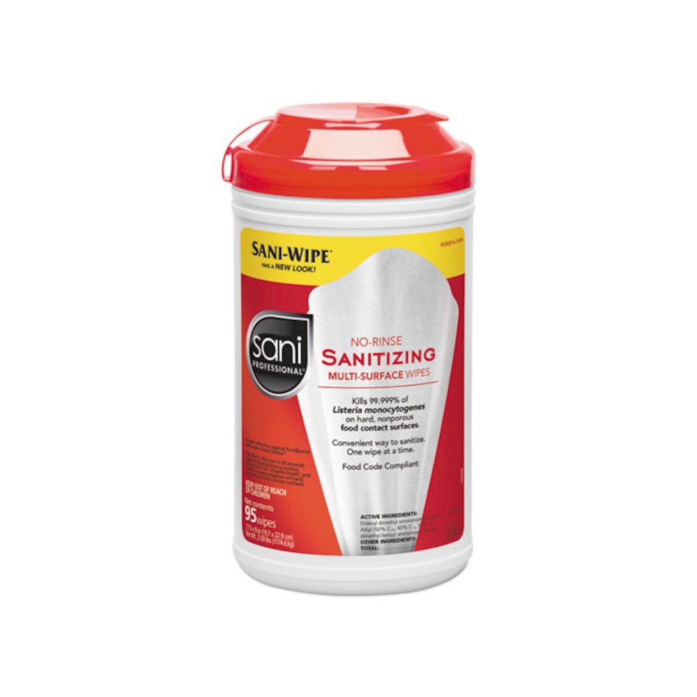 No-Rinse Sanitizing Multi-Surface Wipes, Unscented, White, 95/Container, 6/Carton. Picture 2