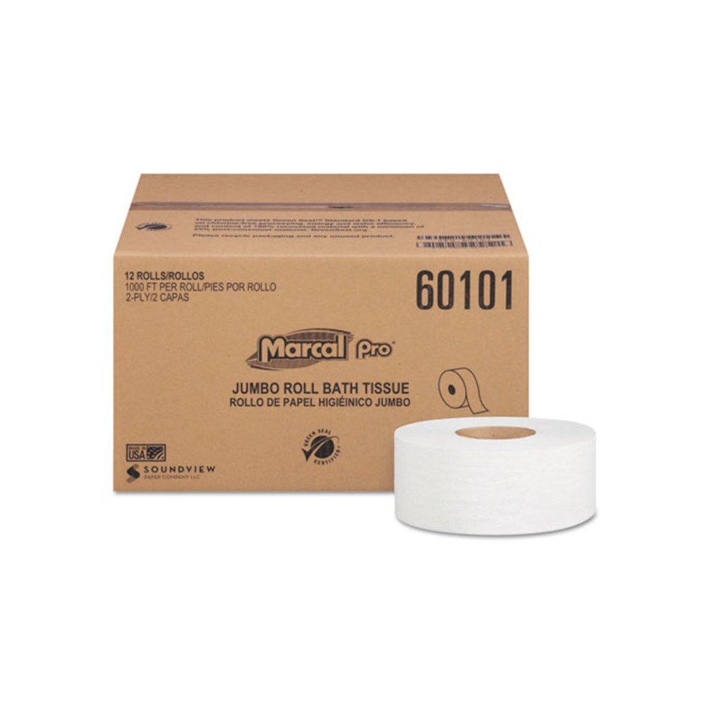 100% Recycled Bathroom Tissue, Septic Safe, 2-Ply, 3.3" x 1,000 ft, White, 12 Rolls/Carton. Picture 1