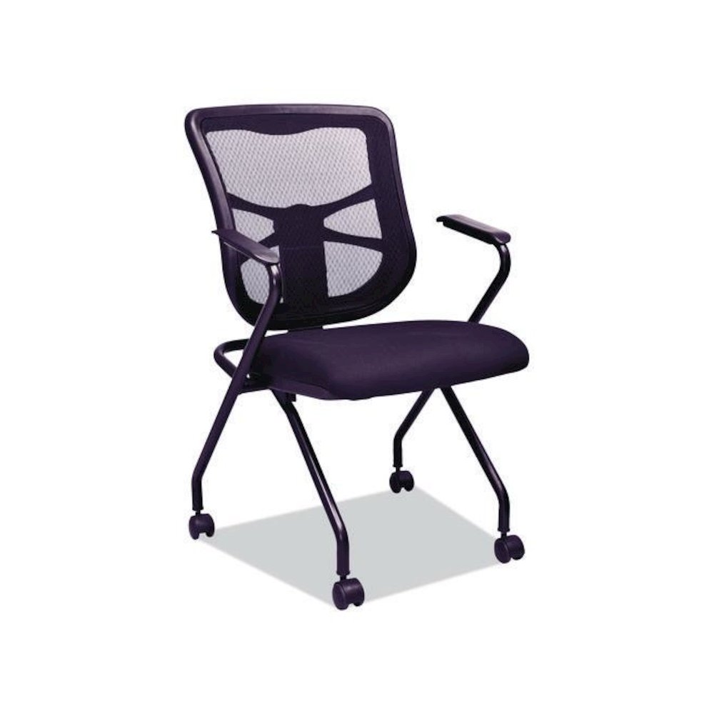 Alera Elusion Mesh Nesting Chairs with Padded Arms, Supports Up to 275 lb, 18.11" Seat Height, Black, 2/Carton. Picture 1