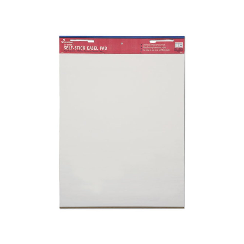 7530013930104, SKILCRAFT Self-Stick Easel Pad, Unruled, (30) White 25 x 30 Sheets, 2/Pack. Picture 1