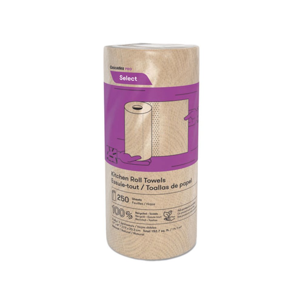 Select Kitchen Roll Towels, 2-Ply, 11" x 166.6 ft, Natural, 250/Roll, 12/Carton. Picture 3