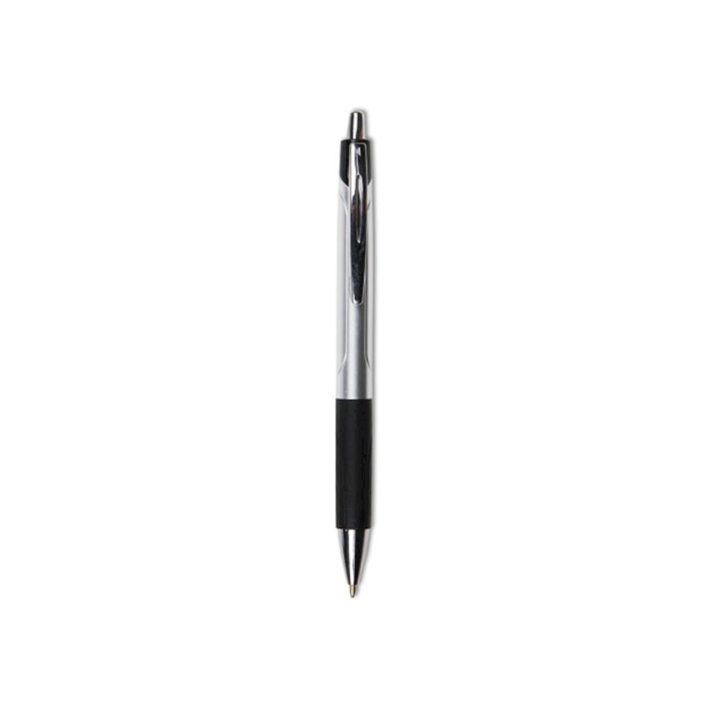 Comfort Grip Ballpoint Pen, Retractable, Medium 1 mm, Black Ink, Silver/Black Barrel, Dozen. Picture 1