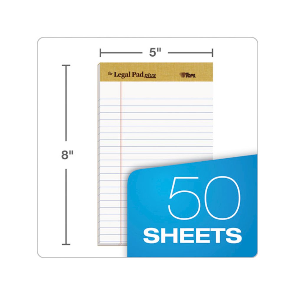 "The Legal Pad" Plus Ruled Perforated Pads with 40 pt. Back, Narrow Rule, 50 White 5 x 8 Sheets, Dozen. Picture 2