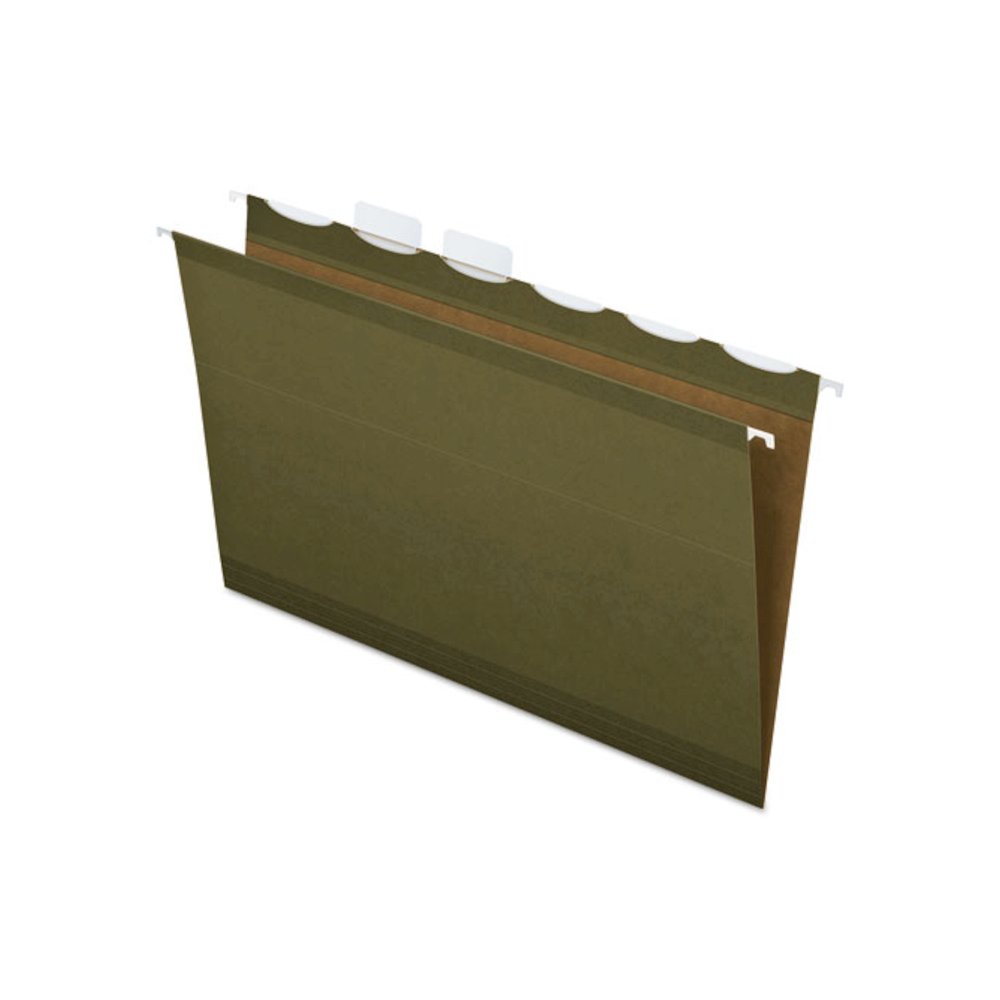 Ready-Tab Extra Capacity Reinforced Colored Hanging Folders, Legal Size, 1/6-Cut Tabs, Standard Green, 20/Box. Picture 1