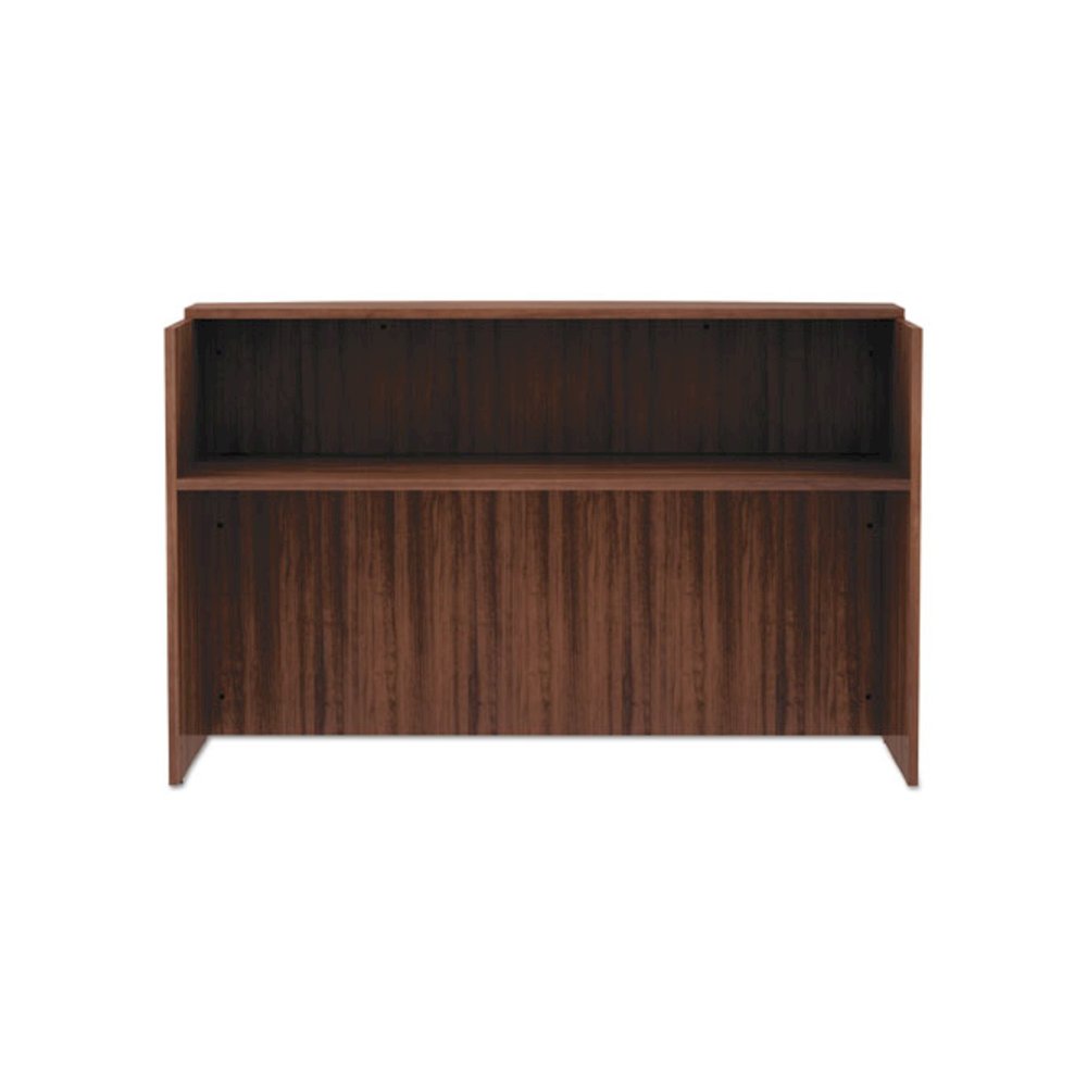 Alera Valencia Series Reception Desk with Transaction Counter, 71" x 35.5" x 42.5", Modern Walnut. Picture 2