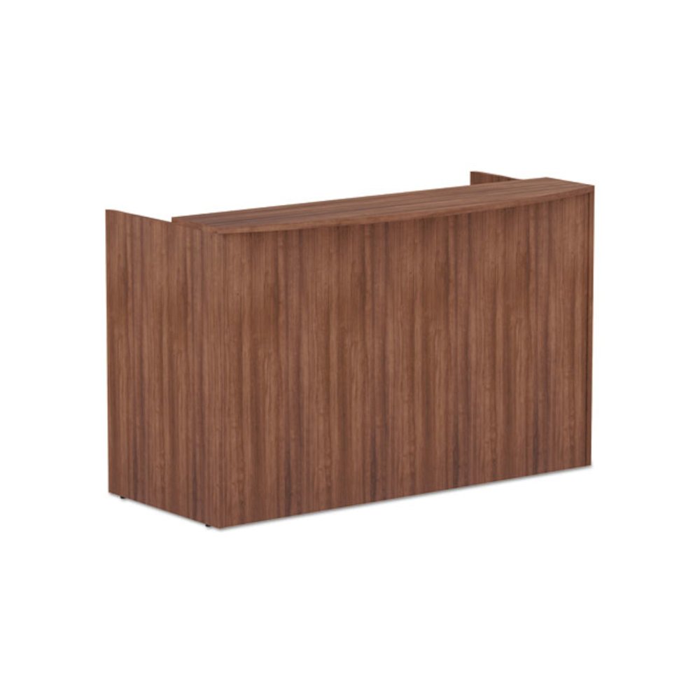 Alera Valencia Series Reception Desk with Transaction Counter, 71" x 35.5" x 42.5", Modern Walnut. Picture 3