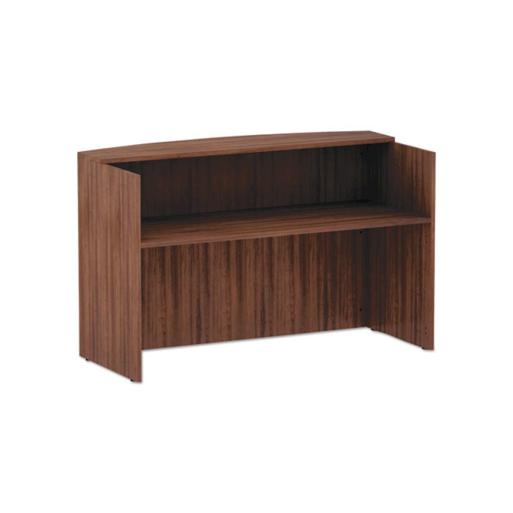 Alera Valencia Series Reception Desk with Transaction Counter, 71" x 35.5" x 42.5", Modern Walnut. Picture 1