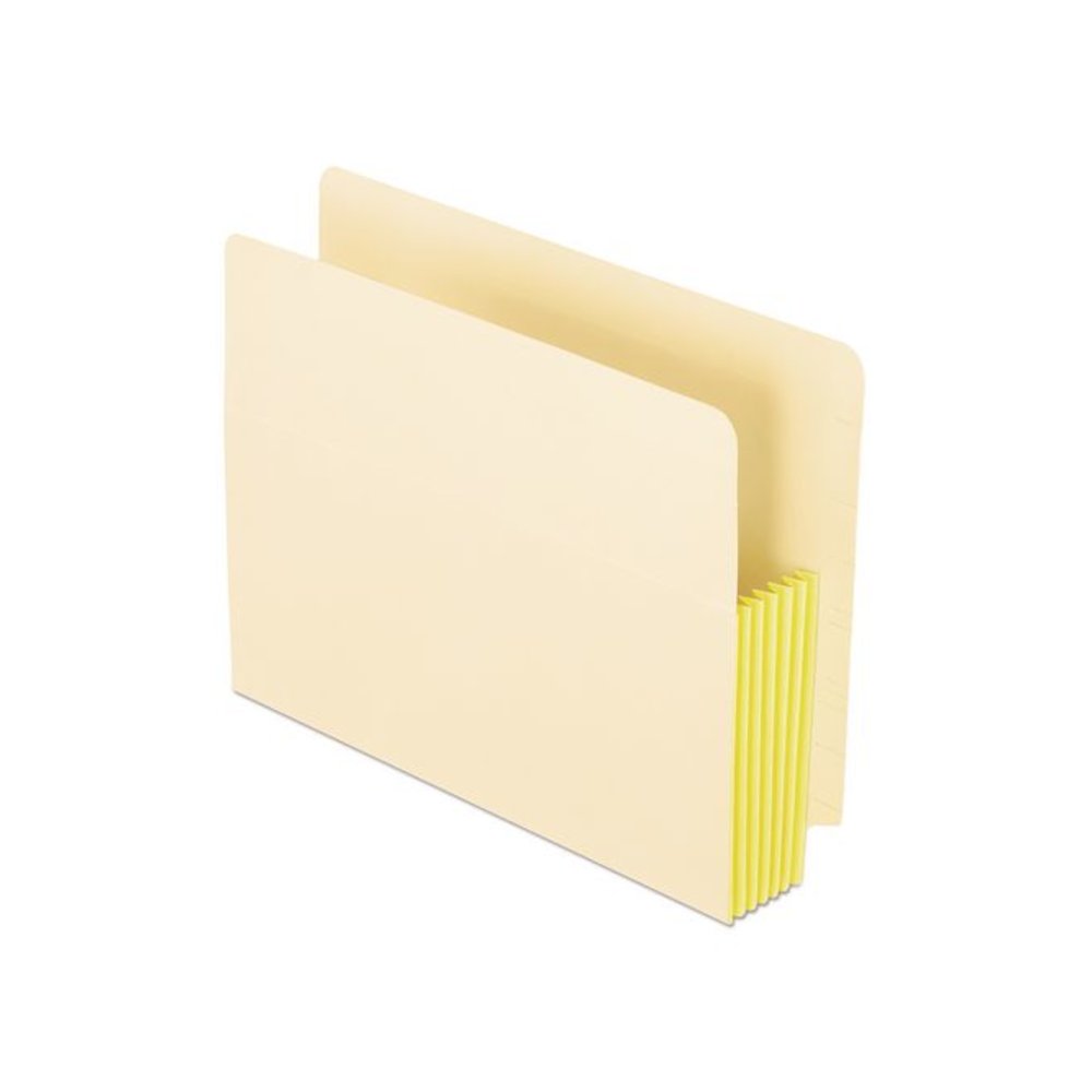 Manila Drop Front Shelf File Pockets with Rip-Proof-Tape Gusset Top, 5.25" Expansion, Letter Size, Manila, 10/Box. Picture 1