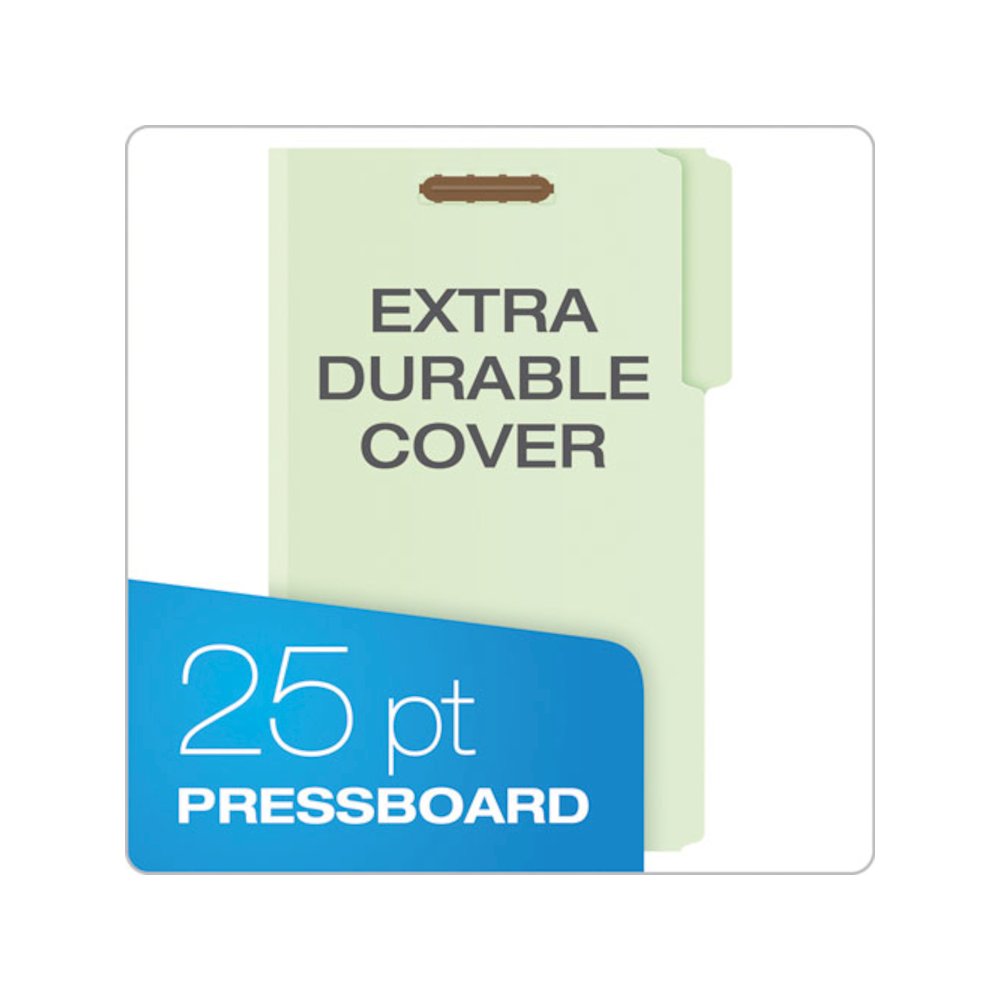 Heavy-Duty Pressboard Folders with Embossed Fasteners, 1/3-Cut Tab, Expands 3", 2 Fasteners, Legal Size, Green, 25/Box. Picture 2