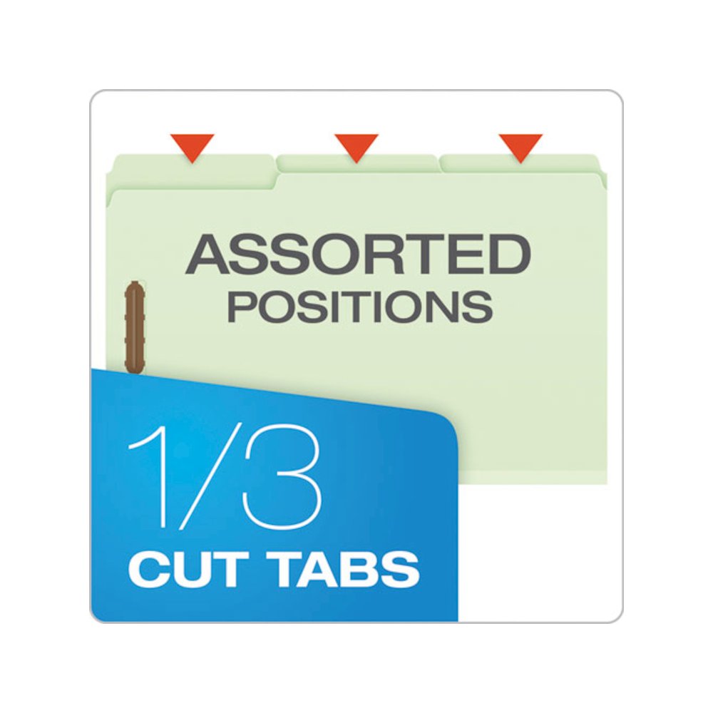 Heavy-Duty Pressboard Folders with Embossed Fasteners, 1/3-Cut Tab, Expands 3", 2 Fasteners, Legal Size, Green, 25/Box. Picture 5