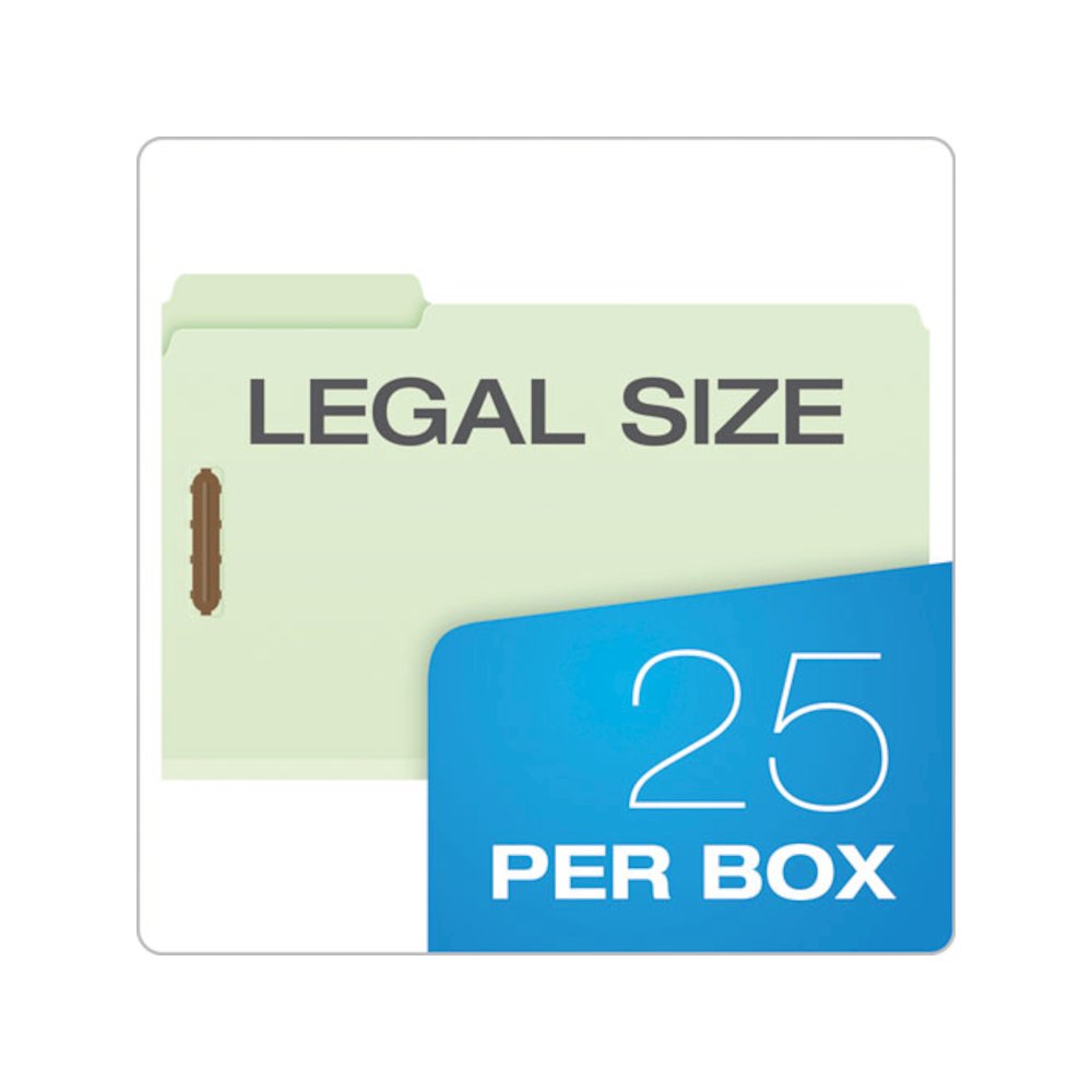 Heavy-Duty Pressboard Folders with Embossed Fasteners, 1/3-Cut Tab, Expands 3", 2 Fasteners, Legal Size, Green, 25/Box. Picture 7