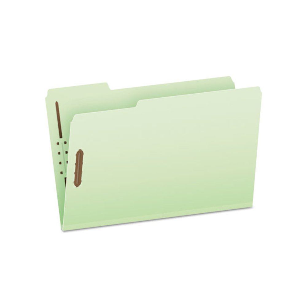Heavy-Duty Pressboard Folders with Embossed Fasteners, 1/3-Cut Tab, Expands 3", 2 Fasteners, Legal Size, Green, 25/Box. Picture 1
