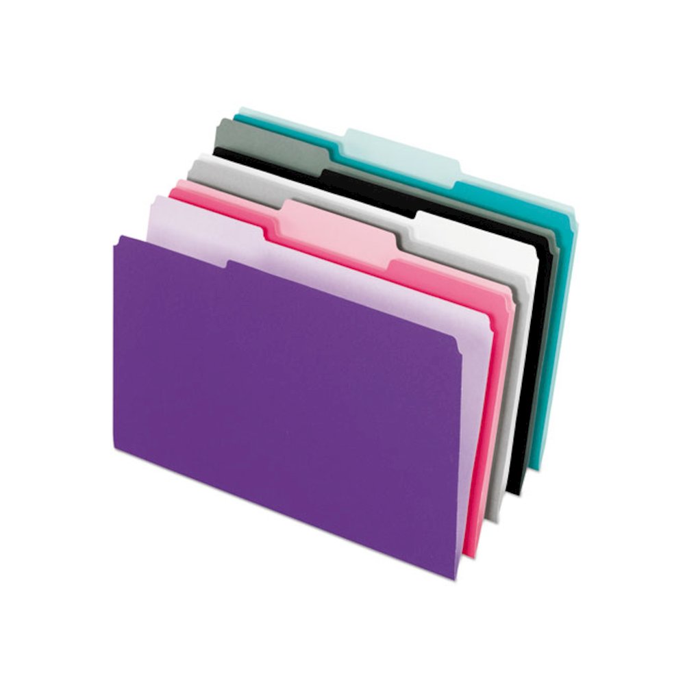 Interior File Folders, 1/3-Cut Tabs: Assorted, Letter Size, Assorted Colors: Aqua/Black/Gray/Pink/Violet, 100/Box. Picture 1