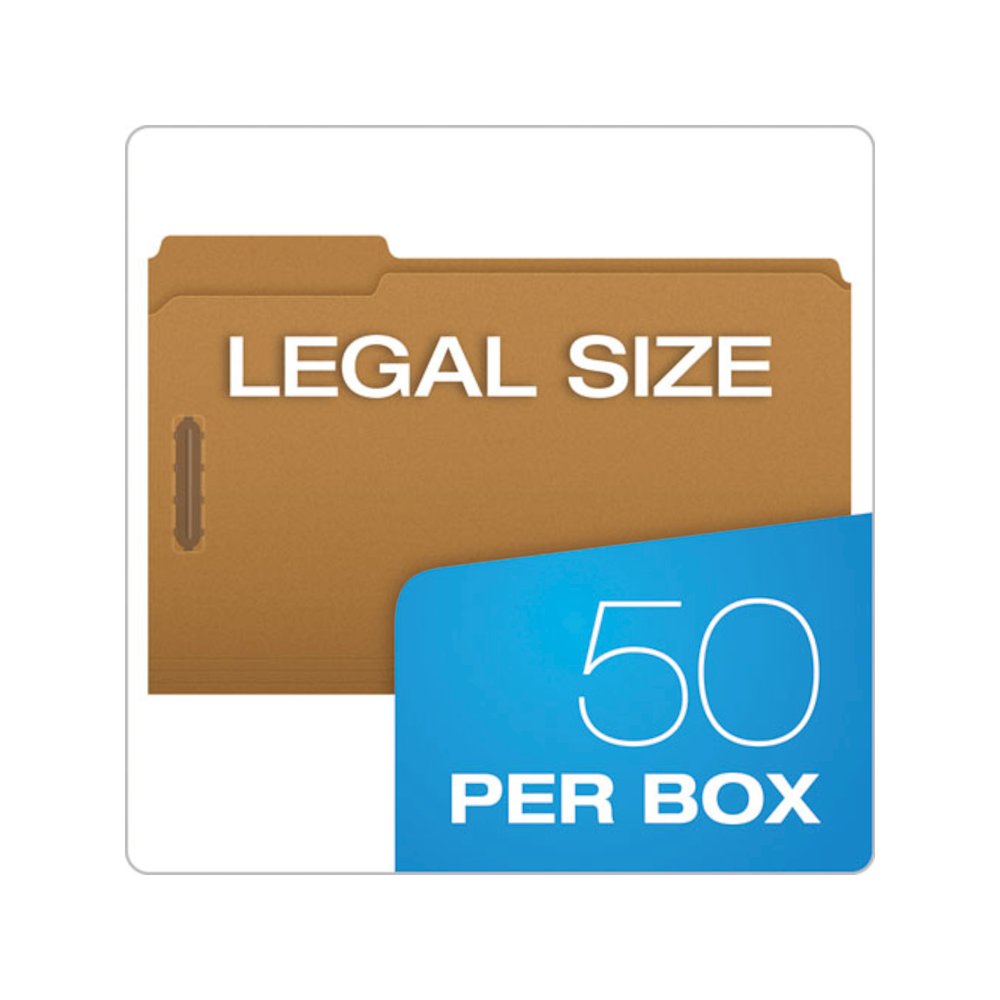 Kraft Fastener Folders, 1/3-Cut Tab: Assorted, 2 Fasteners, Legal Size, Kraft, 50/Box. Picture 7