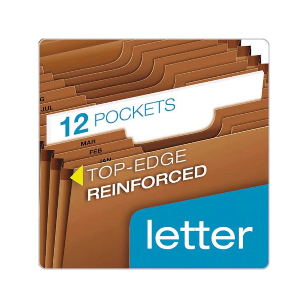 Heavy-Duty Expanding File with Reinforced Flap, 12 Sections, Elastic Cord Closure, 1/3-Cut Tabs, Letter Size, Redrope. Picture 2
