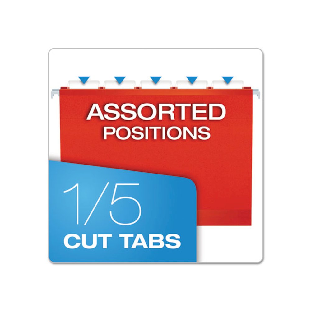Extra Capacity Reinforced Hanging File Folders with Box Bottom, 2" Capacity, Letter Size, 1/5-Cut Tabs, Red, 25/Box. Picture 5