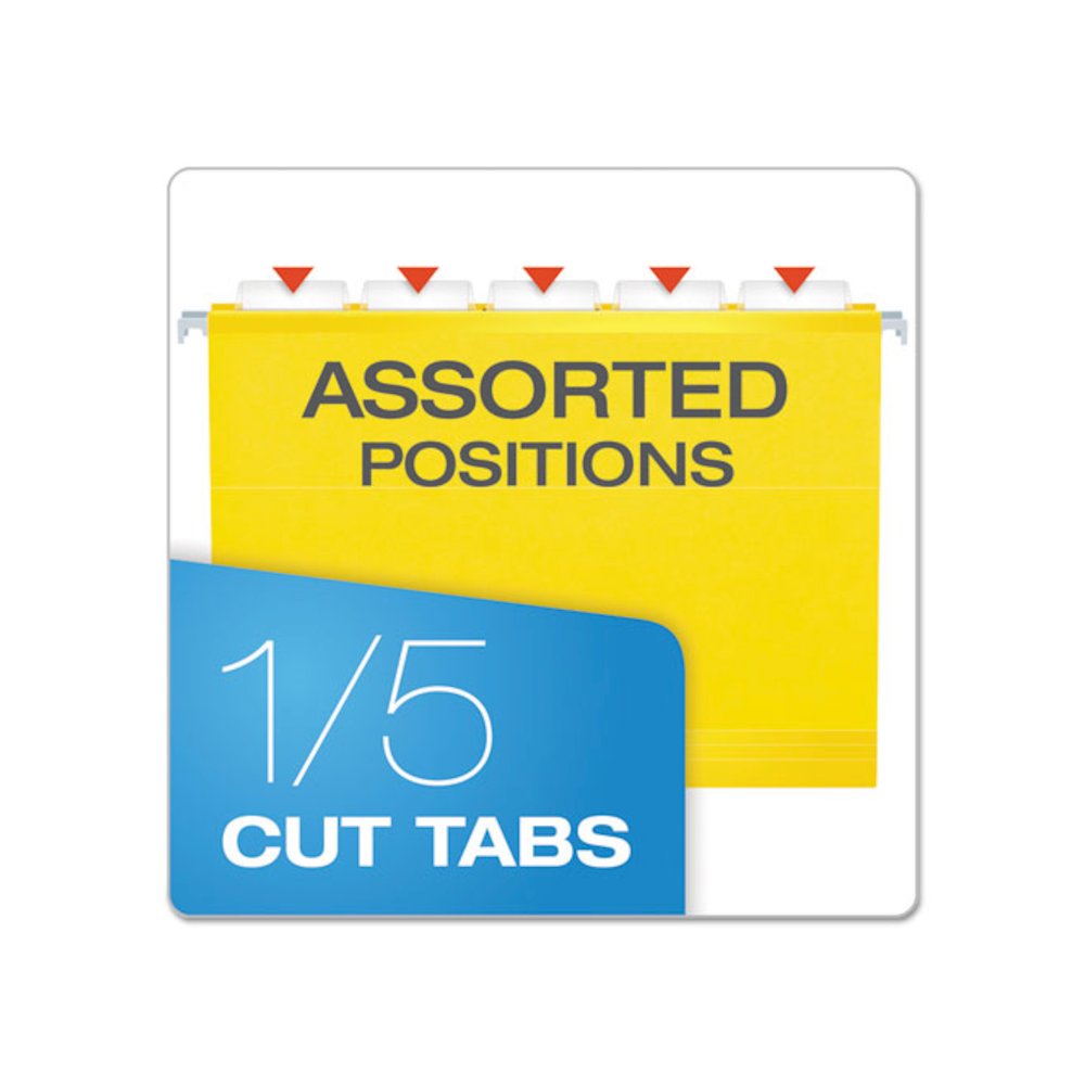 Extra Capacity Reinforced Hanging File Folders with Box Bottom, 2" Capacity, Letter Size, 1/5-Cut Tabs, Yellow, 25/Box. Picture 5