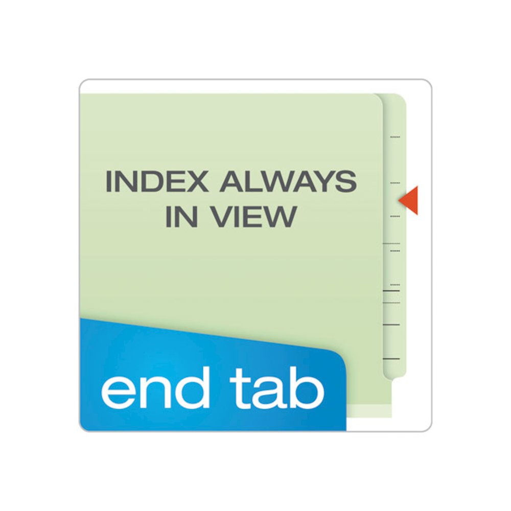 End Tab Classification Folders, Straight Tab, Expands 2", 1 Divider, 4 Fasteners, Legal Size, Pale Green, 10/Box. Picture 2