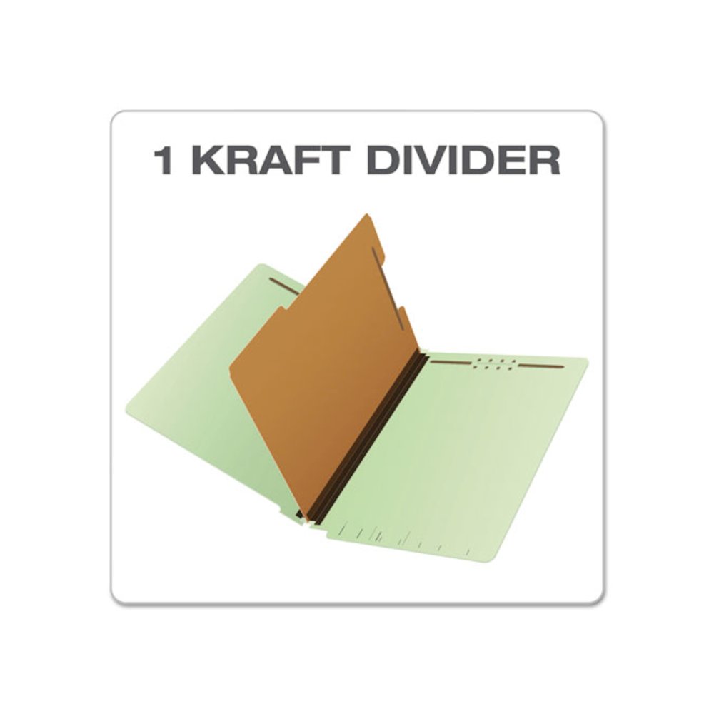 End Tab Classification Folders, Straight Tab, Expands 2", 1 Divider, 4 Fasteners, Legal Size, Pale Green, 10/Box. Picture 4