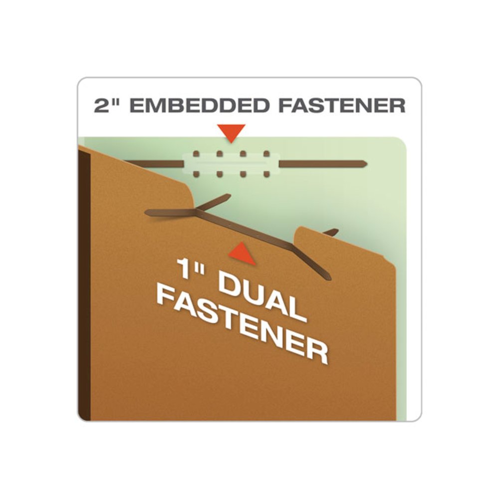 End Tab Classification Folders, Straight Tab, Expands 2", 1 Divider, 4 Fasteners, Legal Size, Pale Green, 10/Box. Picture 5