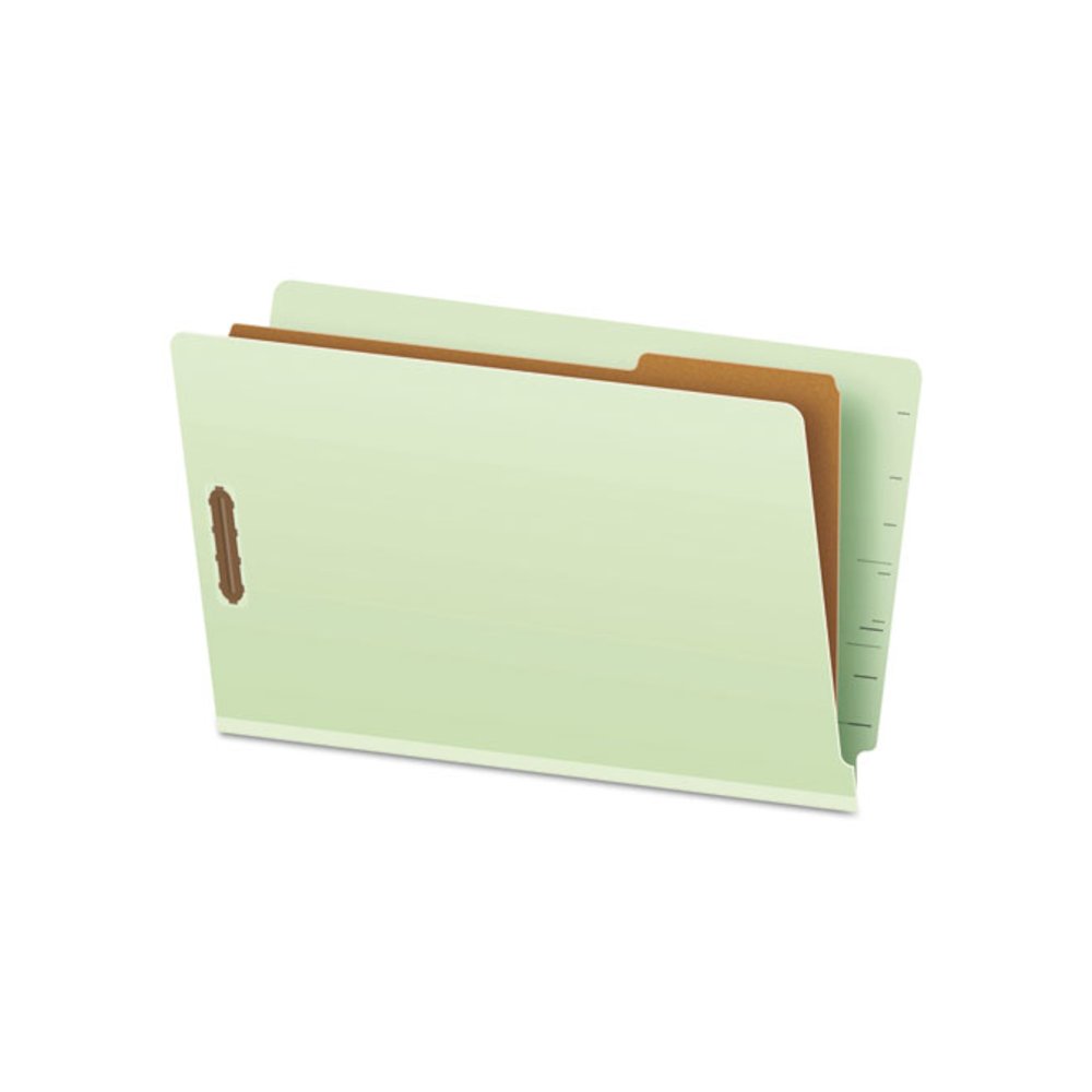 End Tab Classification Folders, Straight Tab, Expands 2", 1 Divider, 4 Fasteners, Legal Size, Pale Green, 10/Box. Picture 1