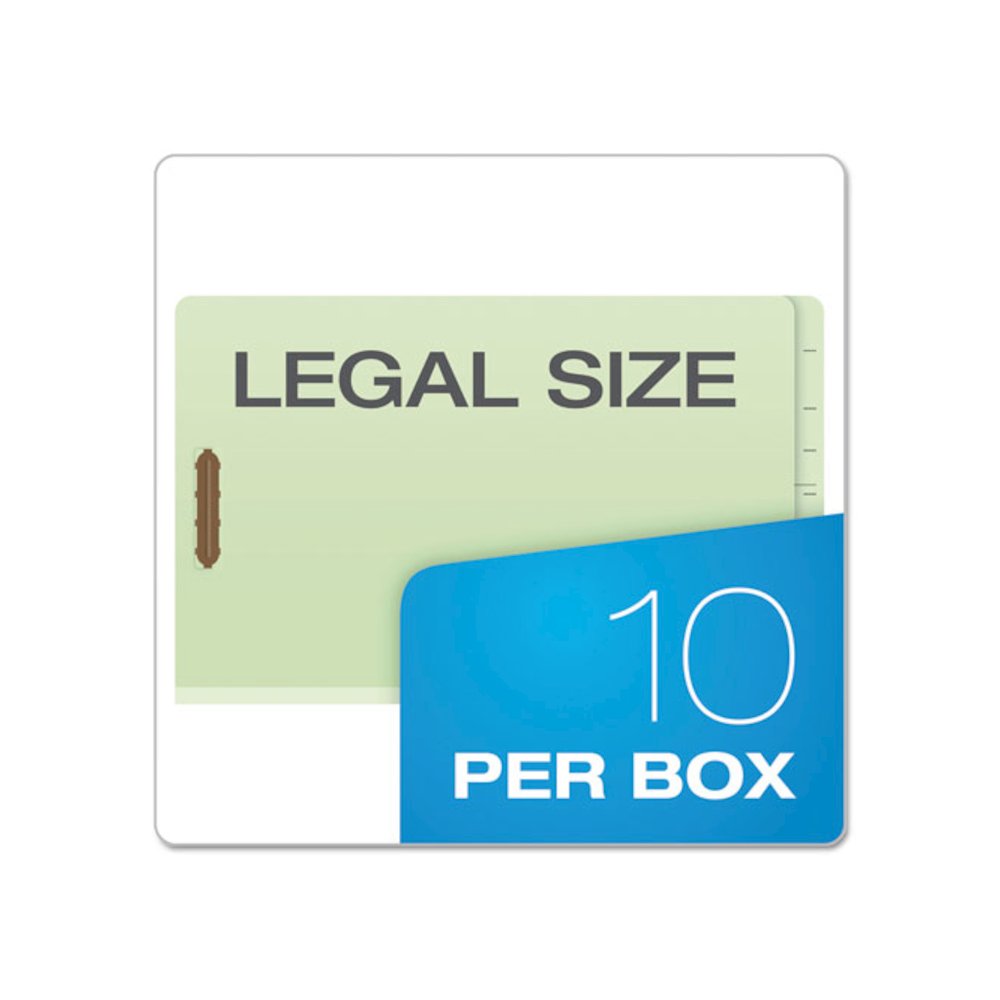 End Tab Classification Folders, Straight Tab, Expands 2", 1 Divider, 4 Fasteners, Legal Size, Pale Green, 10/Box. Picture 7