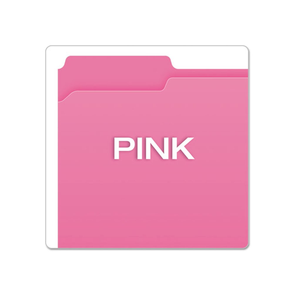 Double-Ply Reinforced Top Tab Colored File Folders, 1/3-Cut Tabs: Assorted, Letter Size, 0.75" Expansion, Pink, 100/Box. Picture 4