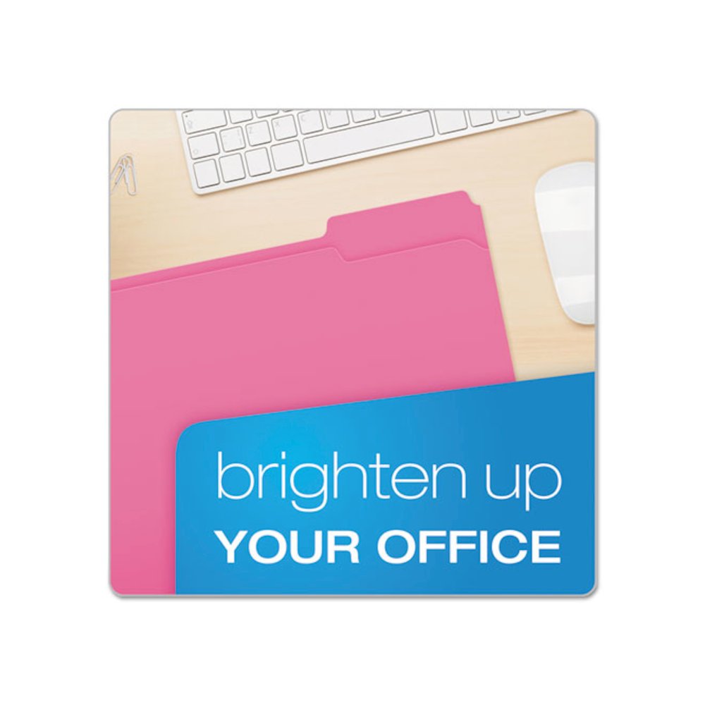 Double-Ply Reinforced Top Tab Colored File Folders, 1/3-Cut Tabs: Assorted, Letter Size, 0.75" Expansion, Pink, 100/Box. Picture 5