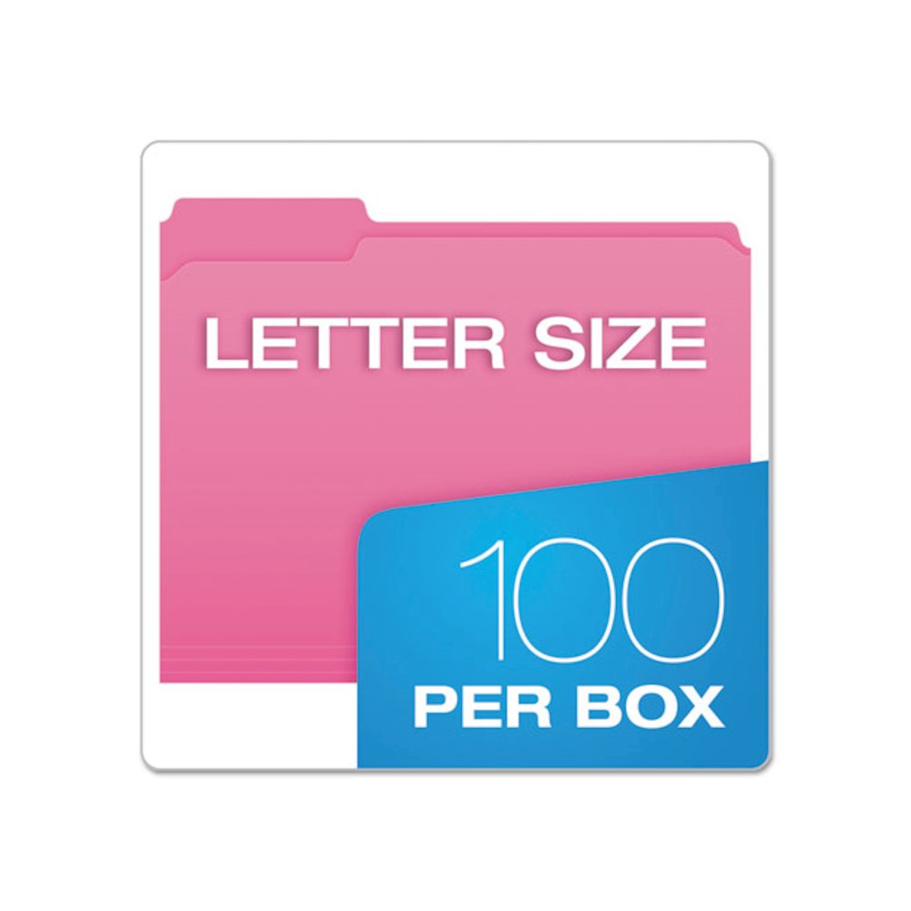 Double-Ply Reinforced Top Tab Colored File Folders, 1/3-Cut Tabs: Assorted, Letter Size, 0.75" Expansion, Pink, 100/Box. Picture 6