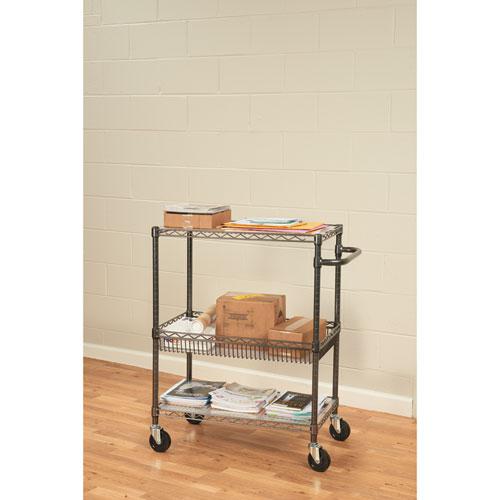 Three-Tier Wire Cart with Basket, Metal, 2 Shelves, 1 Bin, 500 lb Capacity, 34" x 18" x 40", Black Anthracite. Picture 4