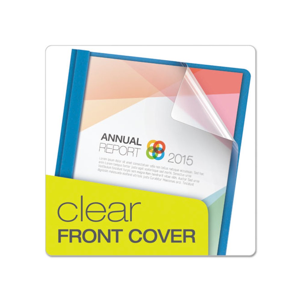 Clear Front Standard Grade Report Cover, Three-Prong Fastener, 0.5" Capacity, 8.5 x 11, Clear/Light Blue, 25/Box. Picture 2
