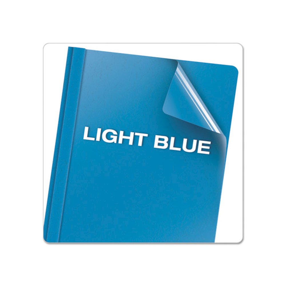 Clear Front Standard Grade Report Cover, Three-Prong Fastener, 0.5" Capacity, 8.5 x 11, Clear/Light Blue, 25/Box. Picture 5