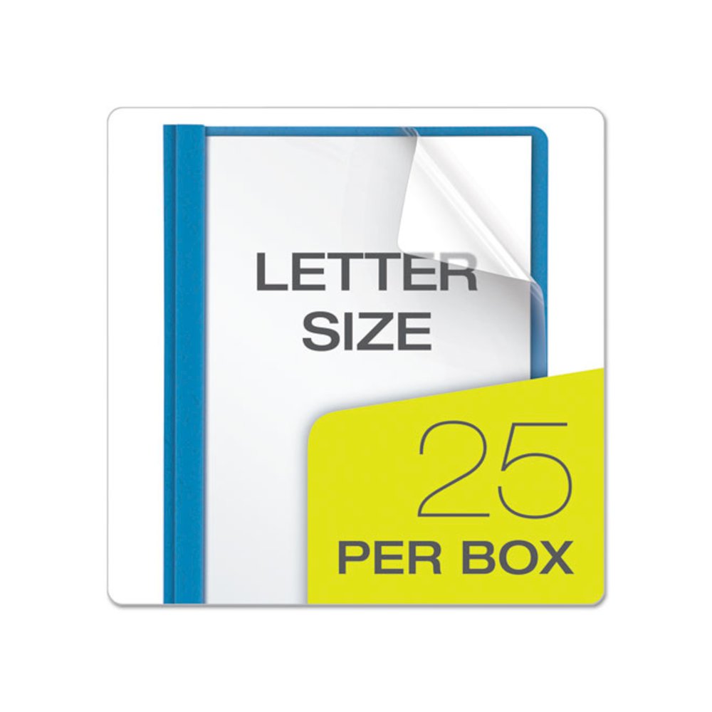Clear Front Standard Grade Report Cover, Three-Prong Fastener, 0.5" Capacity, 8.5 x 11, Clear/Light Blue, 25/Box. Picture 7