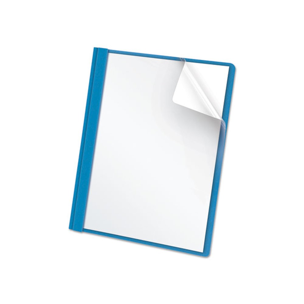 Clear Front Standard Grade Report Cover, Three-Prong Fastener, 0.5" Capacity, 8.5 x 11, Clear/Light Blue, 25/Box. Picture 1