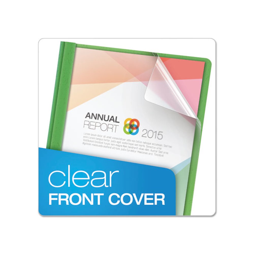 Clear Front Standard Grade Report Cover, Three-Prong Fastener, 0.5" Capacity, 8.5 x 11, Clear/Green, 25/Box. Picture 2