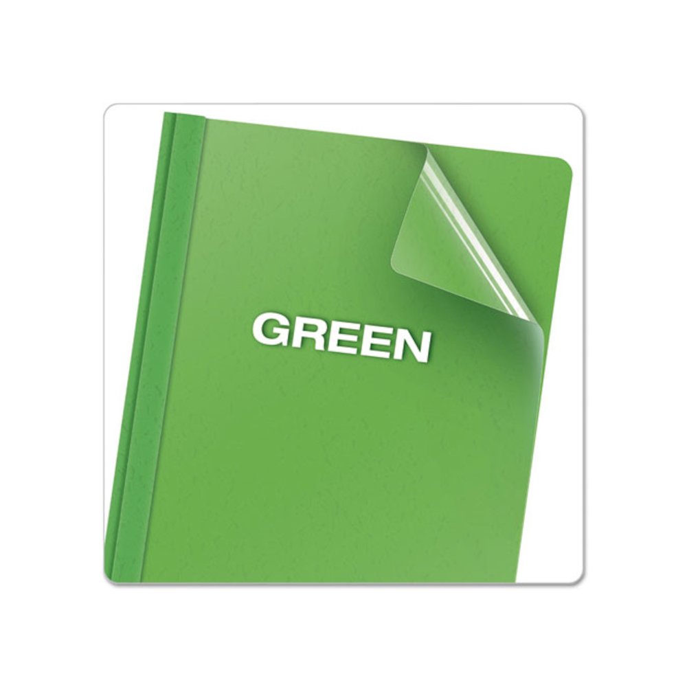 Clear Front Standard Grade Report Cover, Three-Prong Fastener, 0.5" Capacity, 8.5 x 11, Clear/Green, 25/Box. Picture 5