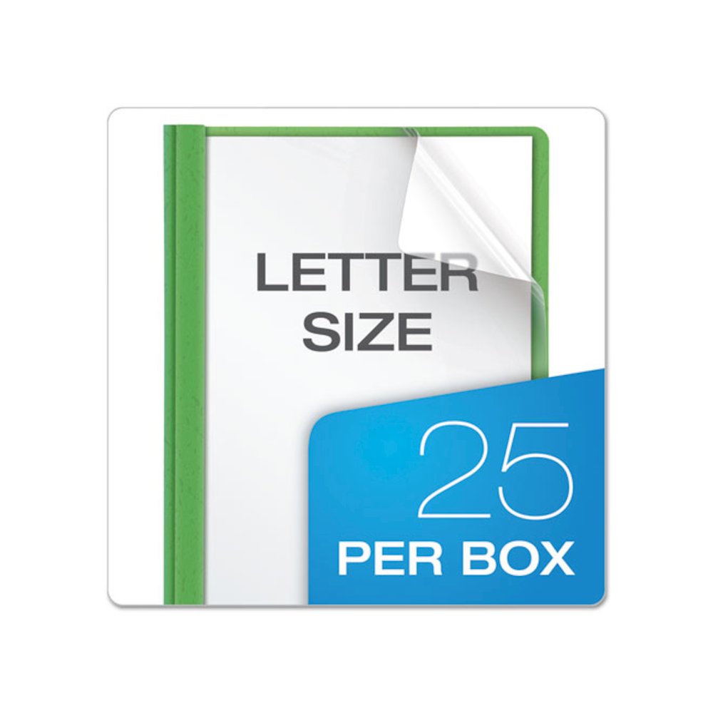 Clear Front Standard Grade Report Cover, Three-Prong Fastener, 0.5" Capacity, 8.5 x 11, Clear/Green, 25/Box. Picture 7