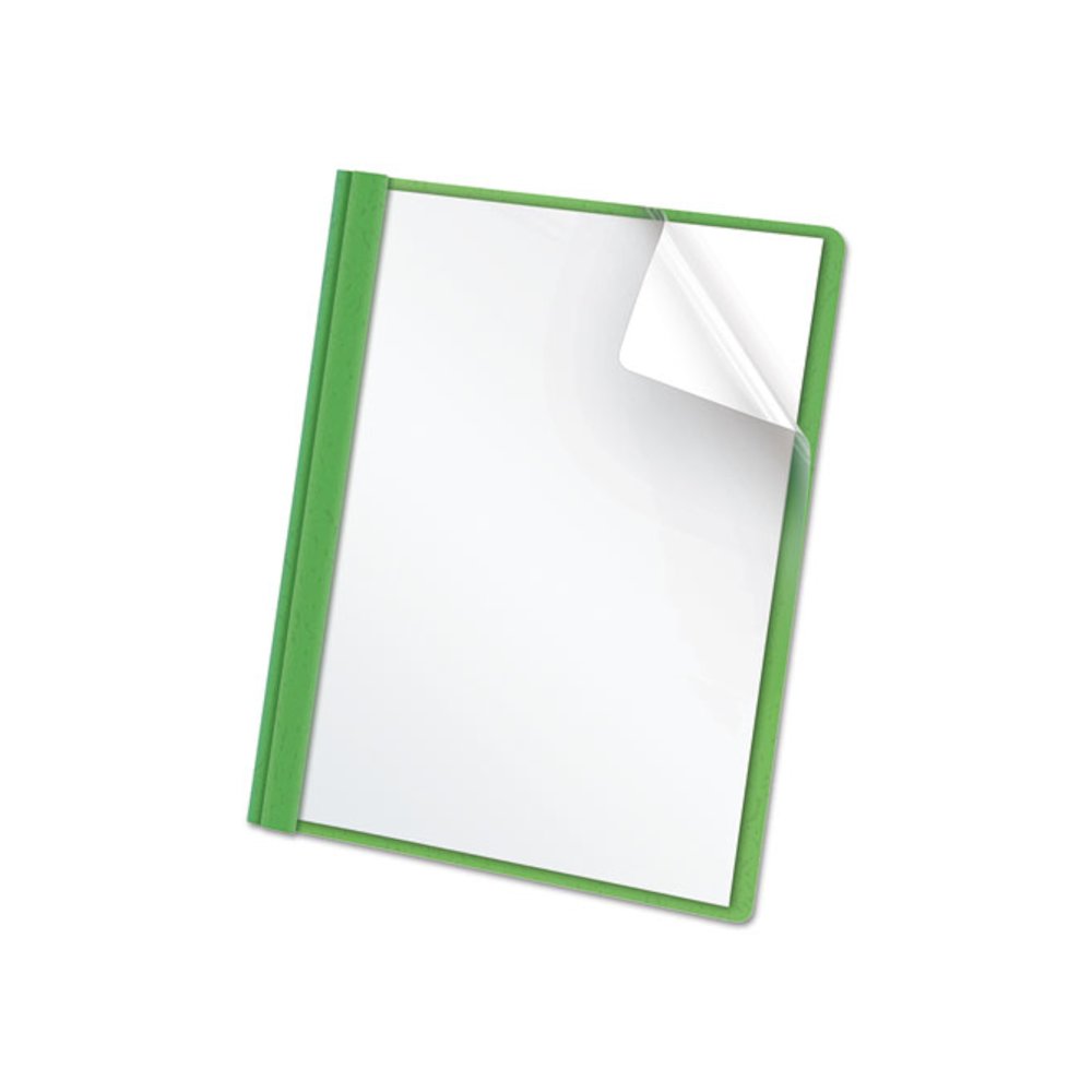 Clear Front Standard Grade Report Cover, Three-Prong Fastener, 0.5" Capacity, 8.5 x 11, Clear/Green, 25/Box. Picture 1
