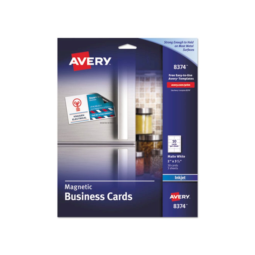 Magnetic Business Cards, Inkjet, 2 x 3.5, White, 10 Cards/Sheet, 3 Sheets/Pack. Picture 1