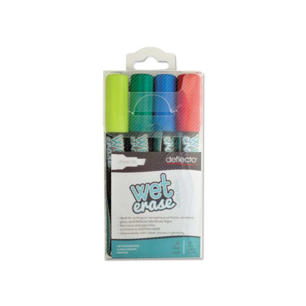 Wet Erase Markers, Medium Chisel Tip, Assorted Colors, 4/Pack. Picture 1