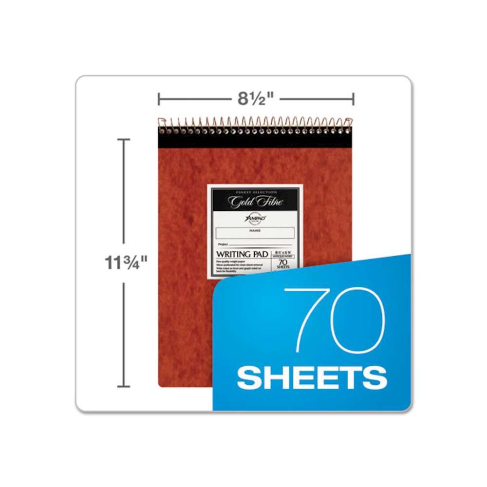 Gold Fibre Retro Wirebound Writing Pads, Red Cover, Wide/Legal Rule and Quadrille Rule (5 sq/in), (70) White 8.5 x 11 Sheets. Picture 6