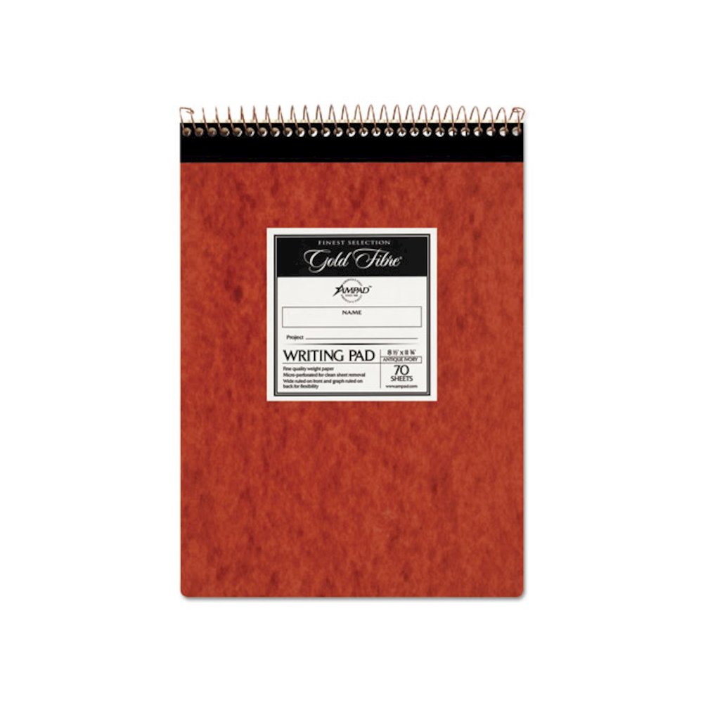 Gold Fibre Retro Wirebound Writing Pads, Red Cover, Wide/Legal Rule and Quadrille Rule (5 sq/in), (70) White 8.5 x 11 Sheets. Picture 1