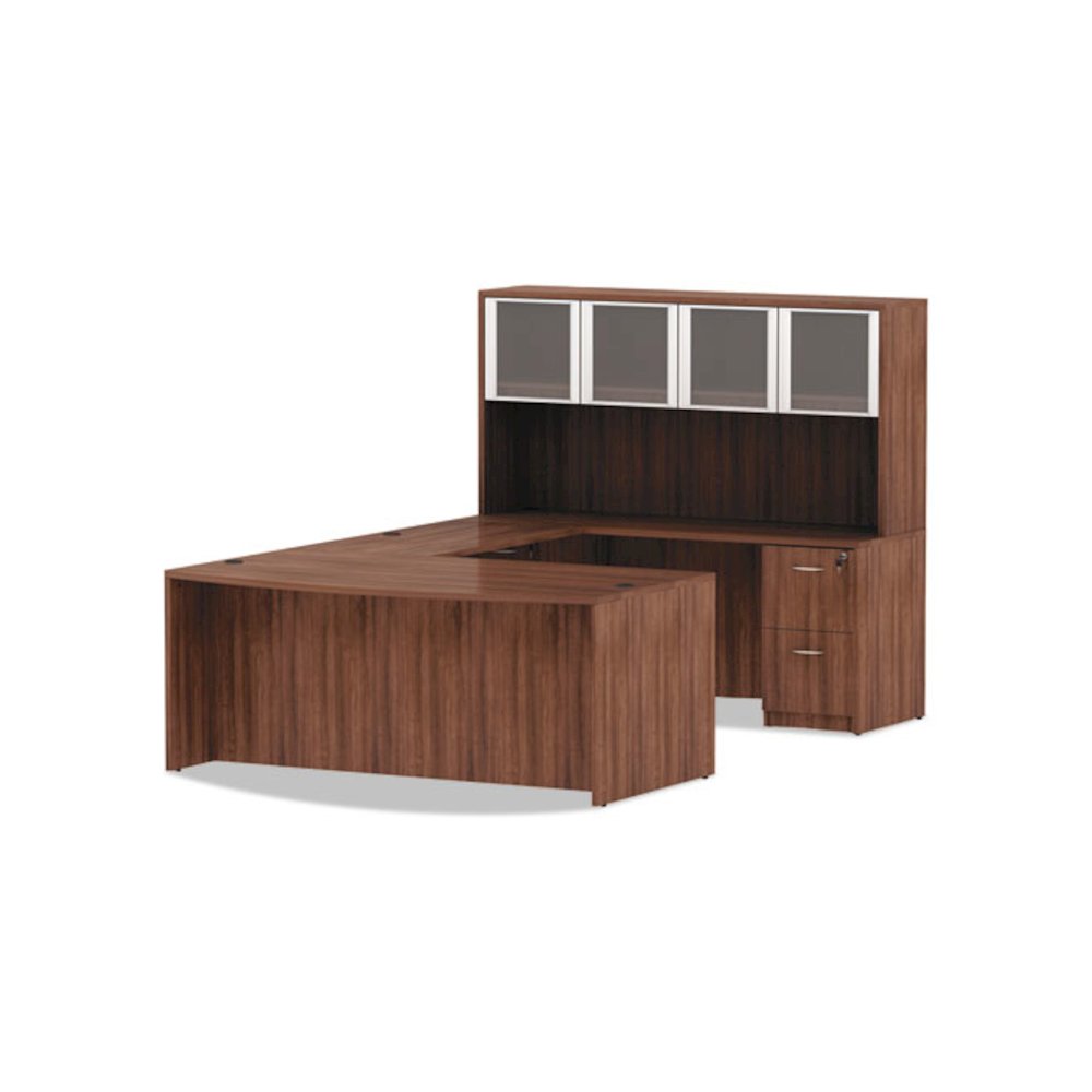 Alera Valencia Series Bow Front Desk Shell, 71" x 41.38" x 29.63", Modern Walnut. Picture 5