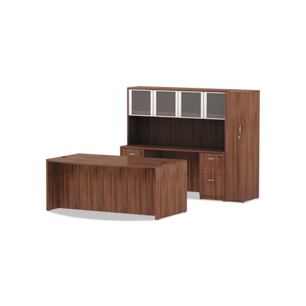 Alera Valencia Series Bow Front Desk Shell, 71" x 41.38" x 29.63", Modern Walnut. Picture 6